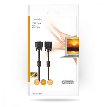 VGA kábel | VGA Dugasz | VGA Dugasz | Nikkelezett | Maximális felbontás: 1280x768 | 3.00 m | Kerek | ABS | Fekete | Boríték