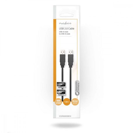 USB kábel | USB 2.0 | USB-A Dugasz | USB-A Dugasz | 480 Mbps | Nikkelezett | 1.00 m | Lapos | PVC | Fekete | Műanyag Zacskó