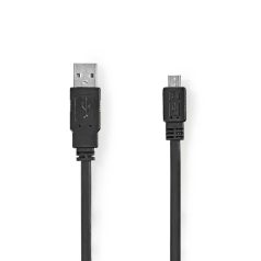   USB kábel | USB 2.0 | USB-A Dugasz | USB Micro-B Dugasz | 480 Mbps | Nikkelezett | 1.00 m | Lapos | PVC | Fekete | Boríték