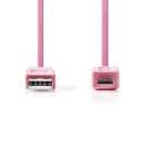 USB kábel | USB 2.0 | USB-A Dugasz | USB Micro-B Dugasz | 480 Mbps | Nikkelezett | 1.00 m | Lapos | PVC | Rózsaszín | Műanyag Zacskó