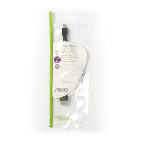 USB Mikro-B Adapter | USB 2.0 | USB Micro-B Dugasz | USB-A Aljzat | 480 Mbps | 0.20 m | Kerek | Nikkelezett | PVC | Fekete | Műanyag Zacskó