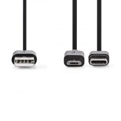   2 az 1-ben kábel | USB 2.0 | USB-A Dugasz | USB Micro-B Dugasz / USB-C™ Dugasz | 480 Mbps | 1.00 m | Nikkelezett | Kerek | PVC | Fekete | Boríték