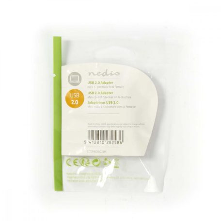 USB Mikro-B Adapter | USB 2.0 | Mini 5-Pin Dugasz | USB-A Aljzat | 480 Mbps | Nikkelezett | PVC | Fekete | Műanyag Zacskó