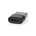 USB-A Adapter | USB 2.0 | USB-A Dugasz | USB-C™ Aljzat | 480 Mbps | Kerek | Nikkelezett | Fekete | Boríték