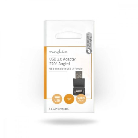 USB-A Adapter | USB 2.0 | USB-A Dugasz | USB-A Aljzat | 480 Mbps | Kerek | Nikkelezett | PVC | Fekete | Boríték