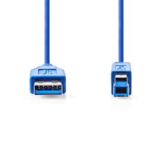   USB kábel | USB 3.2 Gen 1 | USB-A Dugasz | USB-B Dugasz | 5 Gbps | Nikkelezett | 2.00 m | Kerek | PVC | Kék | Boríték