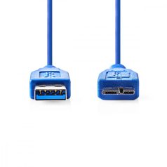   USB kábel | USB 3.2 Gen 1 | USB-A Dugasz | USB Micro-B Dugasz | 5 Gbps | Nikkelezett | 1.00 m | Kerek | PVC | Kék | Boríték