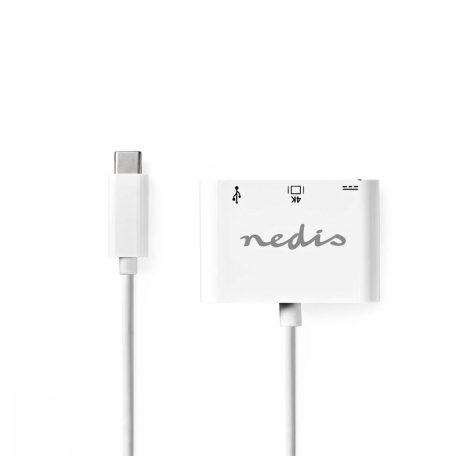 USB Többportos Adapter | USB 3.2 Gen 1 | USB-C™ Dugasz | HDMI™ Kimenet / USB-A Aljzat / USB-C™ Aljzat | 5 Gbps | 0.20 m | Kerek | Nikkelezett | PVC | Fehér | Műanyag Zacskó