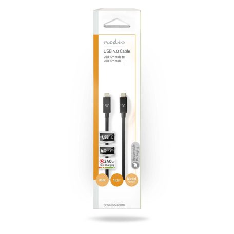 USB kábel | USB 4.0 Gen 3x2 | USB-C™ Dugasz | USB-C™ Dugasz | 240 W | 8K@60Hz | 40 Gbps | Nikkelezett | 1.00 m | Kerek | PVC | Fekete | Boríték