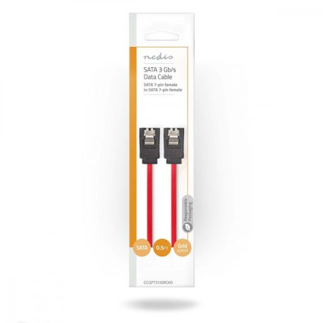 SATA kábel | 3 Gbps | SATA 7-Tűs Aljzat | SATA 7-Tűs Aljzat | Nikkelezett | 0.50 m | Lapos | PVC | Piros | Műanyag Zacskó