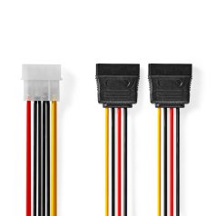   Belső hálózati kábel | Molex Dugasz | 2x SATA 15-Tűs Aljzat | Aranyozott | 0.15 m | Kerek | PVC | Többszínű | Boríték
