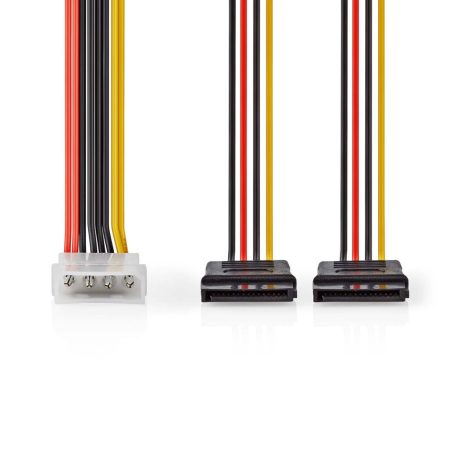 Belső hálózati kábel | Molex Dugasz | 2x SATA 15-Tűs Aljzat | Aranyozott | 0.15 m | Kerek | PVC | Többszínű | Boríték
