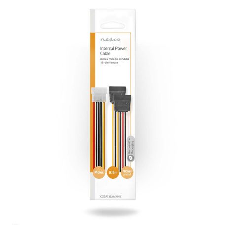 Belső hálózati kábel | Molex Dugasz | 2x SATA 15-Tűs Aljzat | Aranyozott | 0.15 m | Kerek | PVC | Többszínű | Boríték