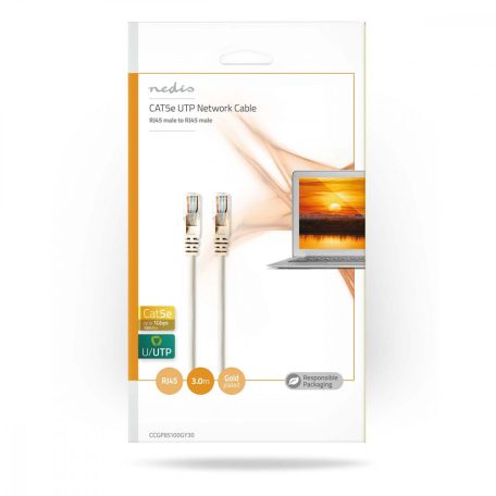 CAT5e hálózati kábel | U/UTP | RJ45 Dugasz | RJ45 Dugasz | 3.00 m | Kerek | PVC | Szürke | Boríték