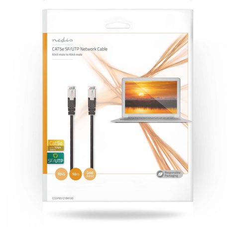 Cat 5e kábel | SF/UTP | RJ45 Dugasz | RJ45 Dugasz | 10.0 m | Kerek | PVC | Fekete | Műanyag Zacskó