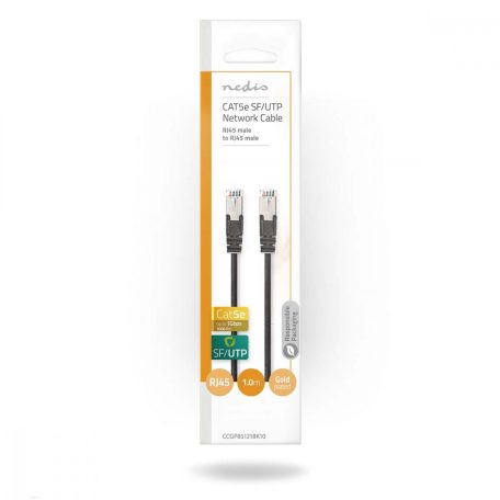 CAT5e hálózati kábel | SF/UTP | RJ45 Dugasz | RJ45 Dugasz | 1.00 m | Kerek | PVC | Fekete | Boríték