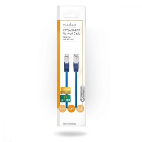 CAT5e hálózati kábel | SF/UTP | RJ45 Dugasz | RJ45 Dugasz | 0.50 m | Kerek | PVC | Kék | Boríték