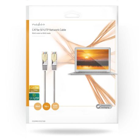 CAT5e hálózati kábel | SF/UTP | RJ45 Dugasz | RJ45 Dugasz | 10.0 m | Kerek | PVC | Szürke | Boríték