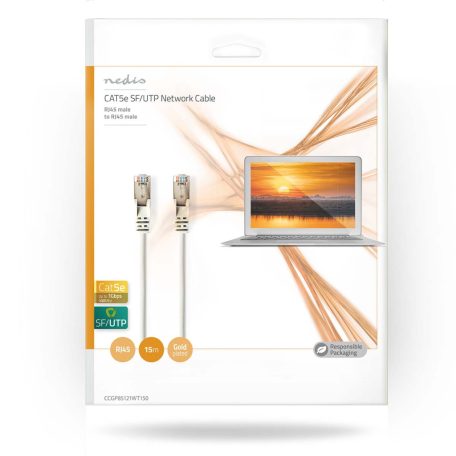 CAT5e hálózati kábel | SF/UTP | RJ45 Dugasz | RJ45 Dugasz | 15.0 m | Kerek | PVC | Fehér | Boríték