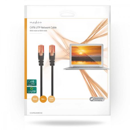 CAT6 hálózati kábel | RJ45 Dugasz | RJ45 Dugasz | U/UTP | 10.0 m | Kerek | PVC | Fekete | Boríték