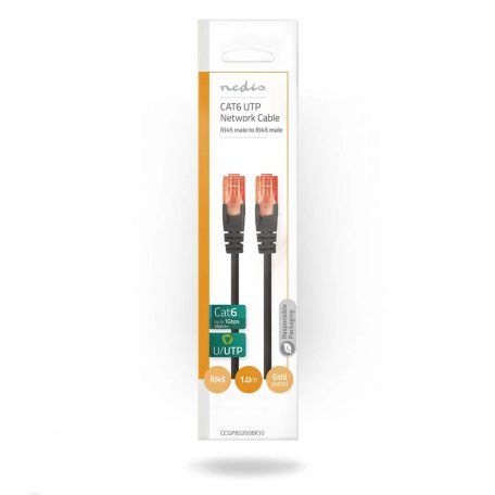 CAT6 hálózati kábel | RJ45 Dugasz | RJ45 Dugasz | U/UTP | 1.00 m | Kerek | PVC | Fekete | Boríték