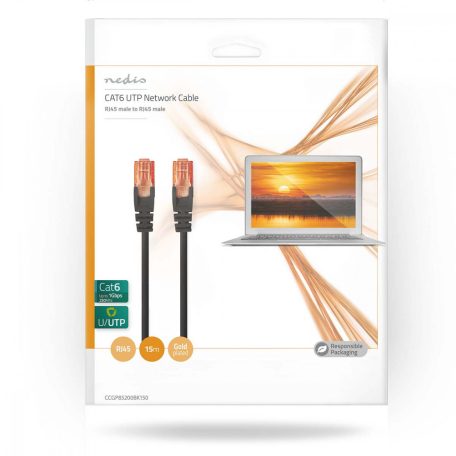 CAT6 hálózati kábel | RJ45 Dugasz | RJ45 Dugasz | U/UTP | 15.0 m | Kerek | PVC | Fekete | Boríték