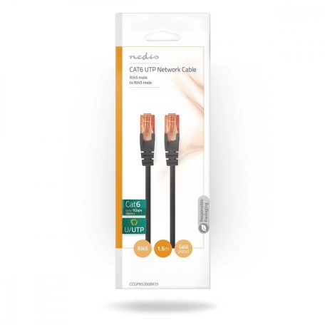 CAT6 hálózati kábel | RJ45 Dugasz | RJ45 Dugasz | U/UTP | 1.50 m | Kerek | PVC | Fekete | Boríték