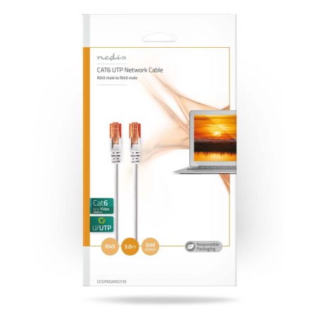 CAT6 hálózati kábel | RJ45 Dugasz | RJ45 Dugasz | U/UTP | 3.00 m | Kerek | PVC | Szürke | Műanyag Zacskó