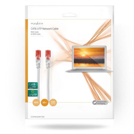 CAT6 hálózati kábel | RJ45 Dugasz | RJ45 Dugasz | U/UTP | 30.0 m | Kerek | PVC | Fehér | Műanyag Zacskó