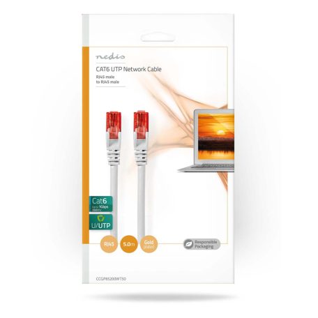 CAT6 hálózati kábel | RJ45 Dugasz | RJ45 Dugasz | U/UTP | 5.00 m | Kerek | PVC | Fehér | Műanyag Zacskó