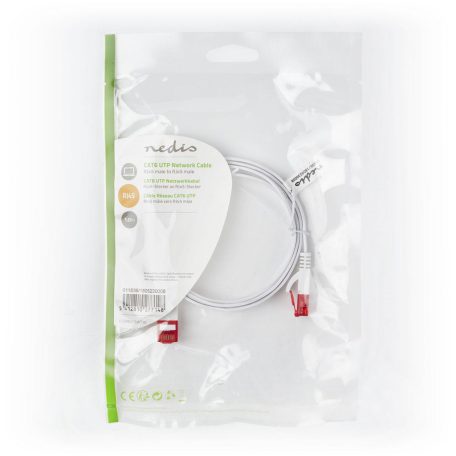 CAT6 hálózati kábel | RJ45 Dugasz | RJ45 Dugasz | U/UTP | 1.00 m | Snagless | Lapos | PVC | Fehér | Műanyag Zacskó