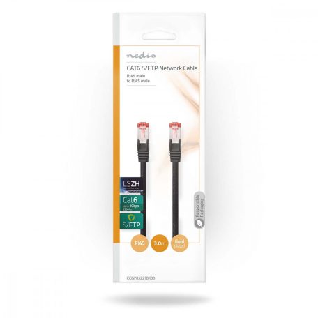 CAT6 hálózati kábel | RJ45 Dugasz | RJ45 Dugasz | S/FTP | 3.00 m | Kerek | LSZH | Fekete | Műanyag Zacskó