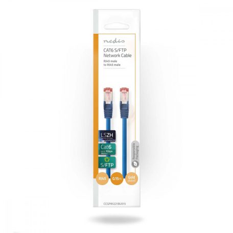 CAT6 hálózati kábel | RJ45 Dugasz | RJ45 Dugasz | S/FTP | 0.15 m | Kerek | LSZH | Kék | Műanyag Zacskó