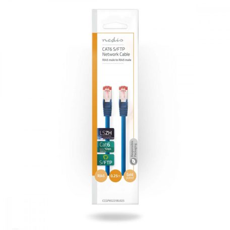 CAT6 hálózati kábel | RJ45 Dugasz | RJ45 Dugasz | S/FTP | 0.25 m | Kerek | LSZH | Kék | Boríték