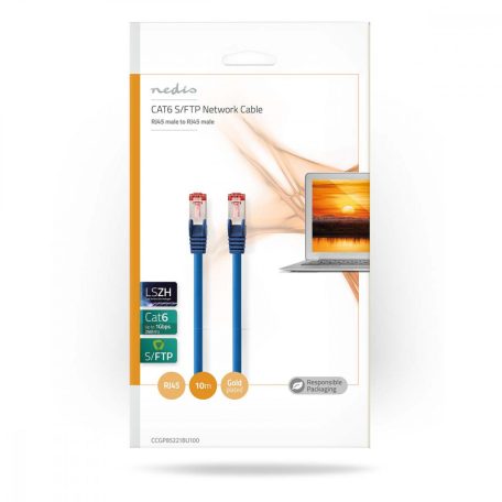 CAT6 hálózati kábel | RJ45 Dugasz | RJ45 Dugasz | S/FTP | 10.0 m | Kerek | LSZH | Kék | Műanyag Zacskó