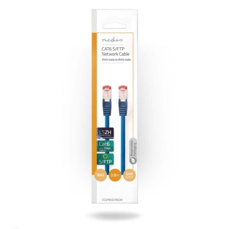 CAT6 hálózati kábel | RJ45 Dugasz | RJ45 Dugasz | S/FTP | 2.00 m | Kerek | LSZH | Kék | Boríték