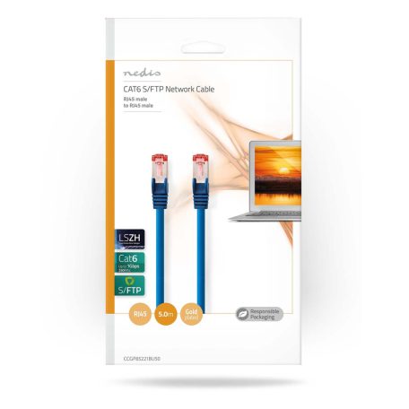 CAT6 hálózati kábel | RJ45 Dugasz | RJ45 Dugasz | S/FTP | 5.00 m | Kerek | LSZH | Kék | Boríték