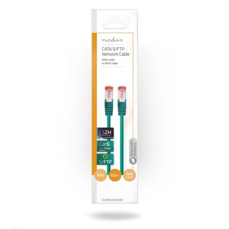 CAT6 hálózati kábel | RJ45 Dugasz | RJ45 Dugasz | S/FTP | 0.50 m | Kerek | LSZH | Zöld | Boríték