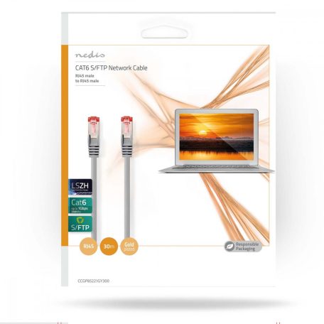 CAT6 hálózati kábel | RJ45 Dugasz | RJ45 Dugasz | S/FTP | 30.0 m | Kerek | LSZH | Szürke | Műanyag Zacskó