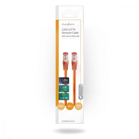 CAT6 hálózati kábel | RJ45 Dugasz | RJ45 Dugasz | S/FTP | 1.00 m | Kerek | LSZH | Narancs | Boríték