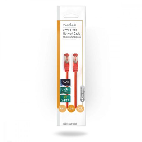 CAT6 hálózati kábel | RJ45 Dugasz | RJ45 Dugasz | S/FTP | 0.25 m | Kerek | LSZH | Piros | Boríték