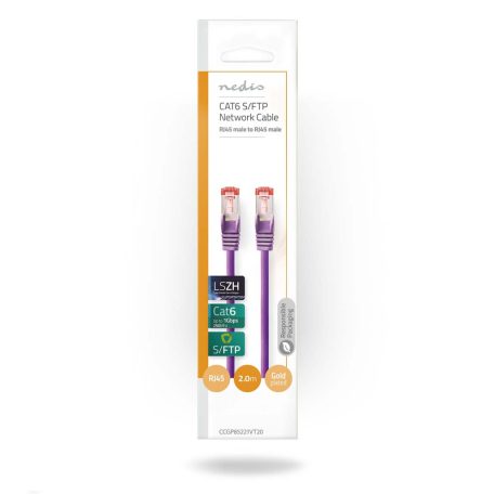 CAT6 hálózati kábel | RJ45 Dugasz | RJ45 Dugasz | S/FTP | 2.00 m | Kerek | LSZH | Ibolya | Boríték