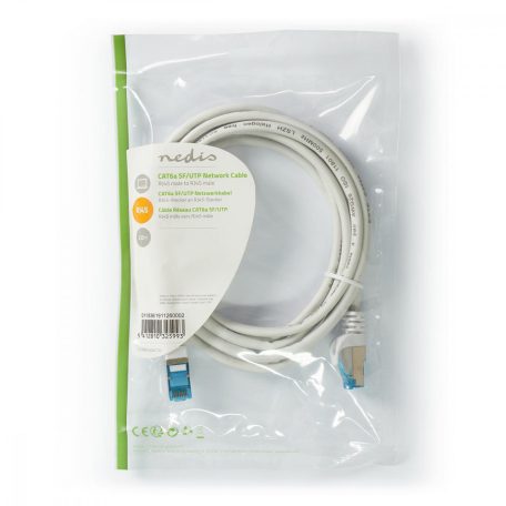 CAT6a hálózati kábel | S/FTP | RJ45 Dugasz | RJ45 Dugasz | 2.00 m | Snagless | Kerek | LSZH | Fehér | Műanyag Zacskó