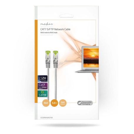 CAT7 hálózati kábel | S/FTP | RJ45 Dugasz | RJ45 Dugasz | 5.00 m | Snagless | Kerek | LSZH | Szürke | Boríték