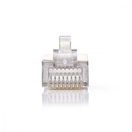 RJ45 csatlakozó | Dugasz | Sodrott STP CAT5 | Egyenes | Aranyozott | 10 db | PVC | Átlátszó | Műanyag Zacskó