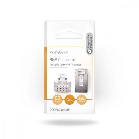 RJ45 csatlakozó | Dugasz | Tömör UTP Vezetékhez CAT6 | Egyenes | Aranyozott | 10 db | PVC | Átlátszó | Műanyag Zacskó