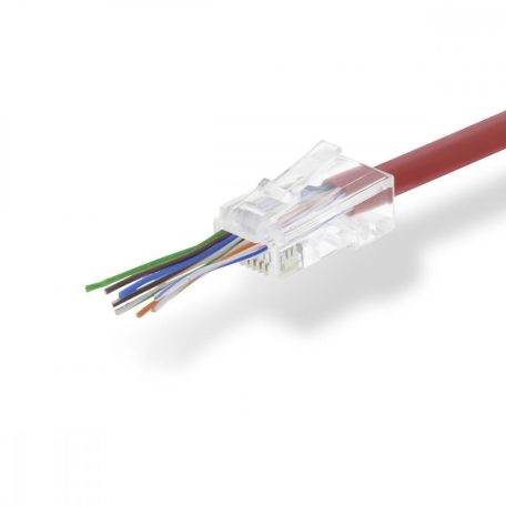 RJ45 csatlakozó | RJ45 Pass Through | Tömör UTP Vezetékhez CAT5 | Egyenes | Aranyozott | 10 db | PVC | Átlátszó | Műanyag Zacskó