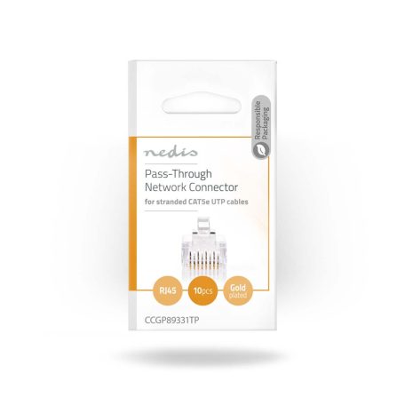RJ45 csatlakozó | RJ45 Pass Through | Sodrott UTP Vezetékekhez CAT5 | Egyenes | Aranyozott | 10 db | PVC | Átlátszó | Műanyag Zacskó