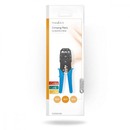 Crimp pliers | CAT5 / CAT5e / CAT6 / CAT6a / RJ10 / RJ11 / RJ45 | Fogó / Lehántás / Szigetelés Eltávolítás | ABS / Acél | Kék