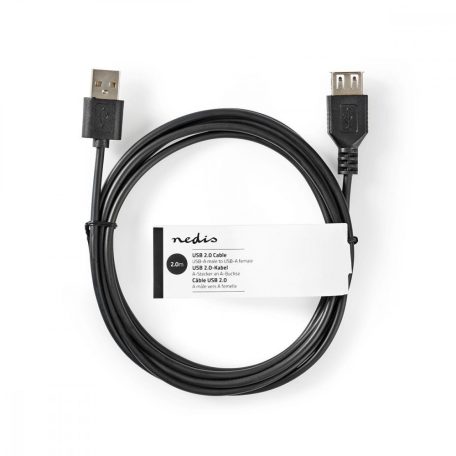 USB kábel | USB 2.0 | USB-A Dugasz | USB-A Aljzat | 5.5 W | 480 Mbps | Nikkelezett | 2.00 m | Kerek | PVC | Fekete | Papírfüles